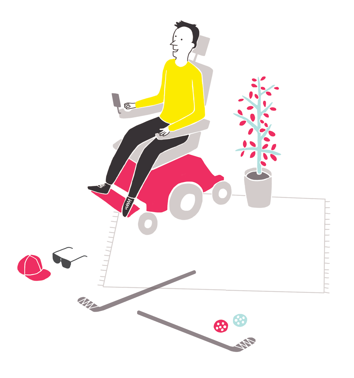 Illustration eines Mannes auf einem Rollstuhl in der Freizeit