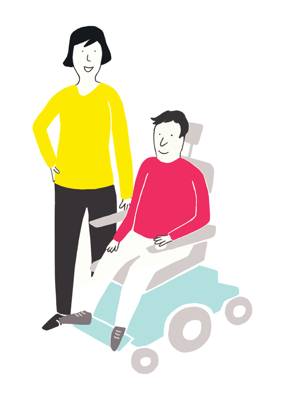 Illustration von Frau und Mann im Rollstuhl
